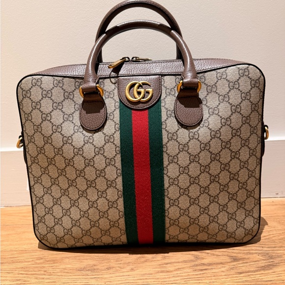 Gucci Other - Gucci Ophidia GG Canvas Brown Leather Briefcase W/ Strap